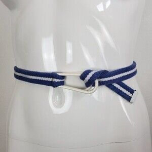 Vintage 80's Blue and White Striped Cloth Belt